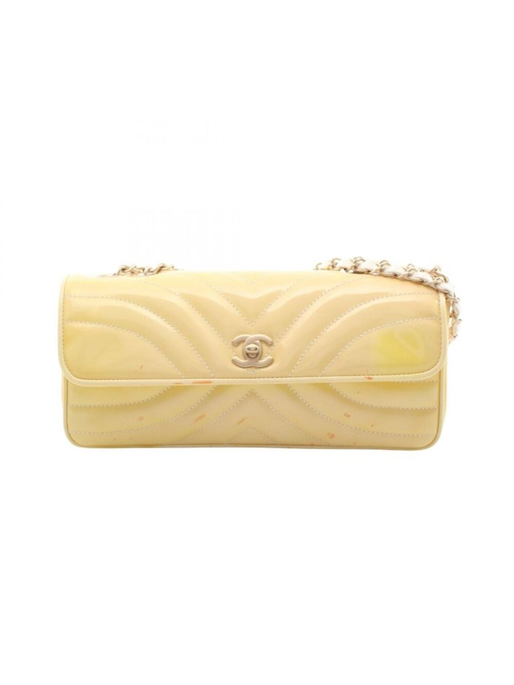 Chanel Shoulder Bag Stitch Yellow Patent Leather Chain